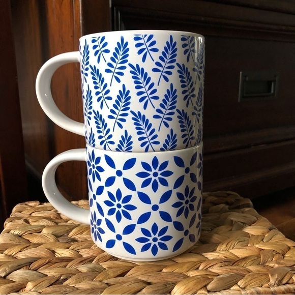 Blue and white stackable coffee mug set of 2 - Picture 1 of 4